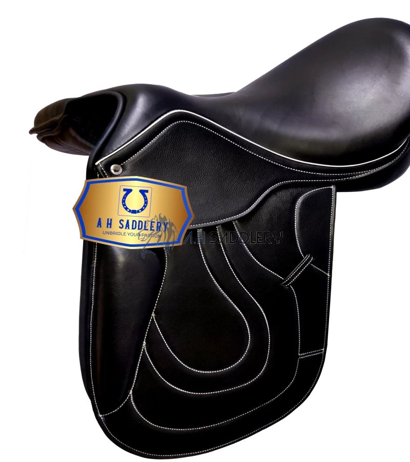 Handmade Leather English Dressage Saddle With Stitching  & Tack Set with Matching Bridle, Reins